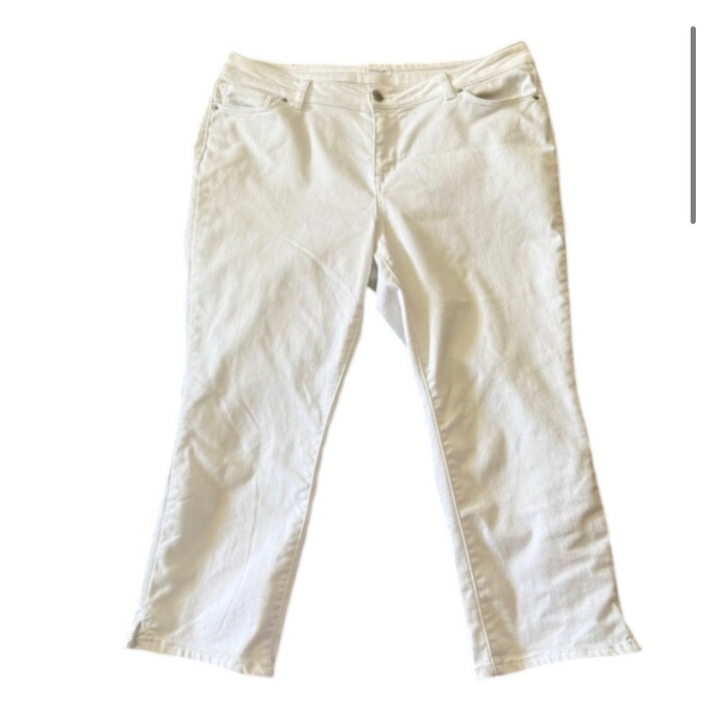 Westport Womens White Denim Capri Pants Cropped Straight Leg Jeans Side Slit 12